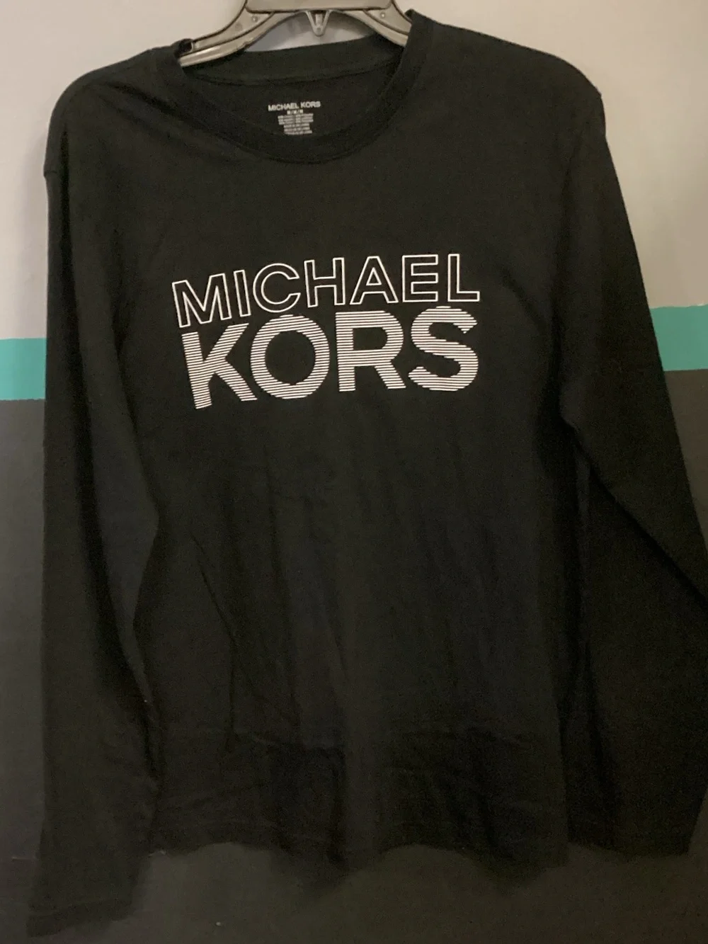 Michael Kors Black Long Sleeve Logo Tee with White Print